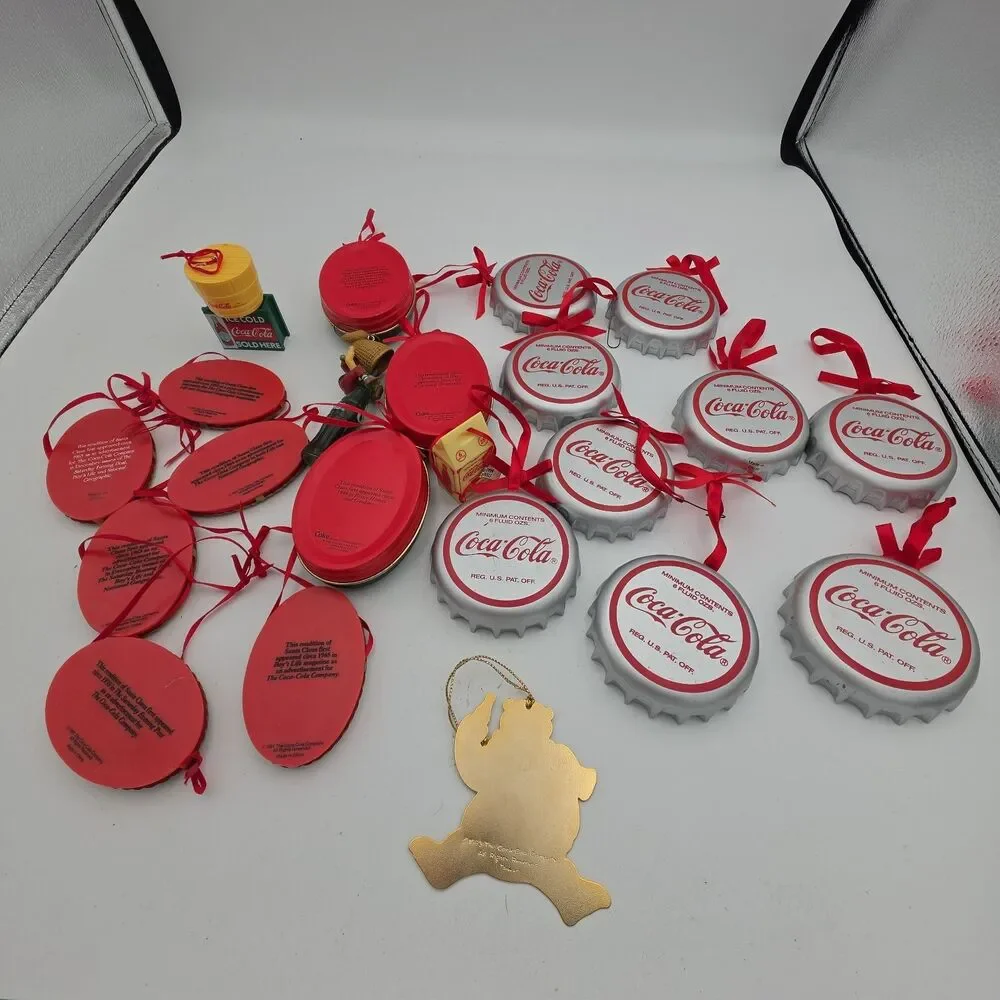 Lot of 23 Vintage Coca-Cola Christmas Ornaments Santa Bottle Cap Oval Coke Holid